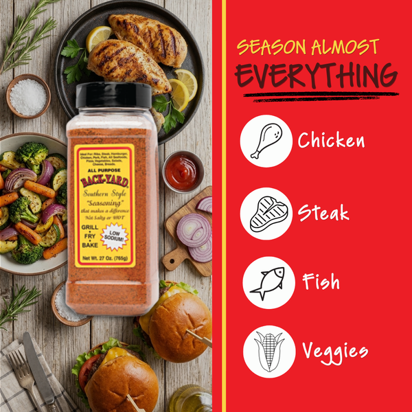 BACK-YARD Southern Style Seasoning: The Low Sodium "Everything" Rub (25oz Professional Value Size)